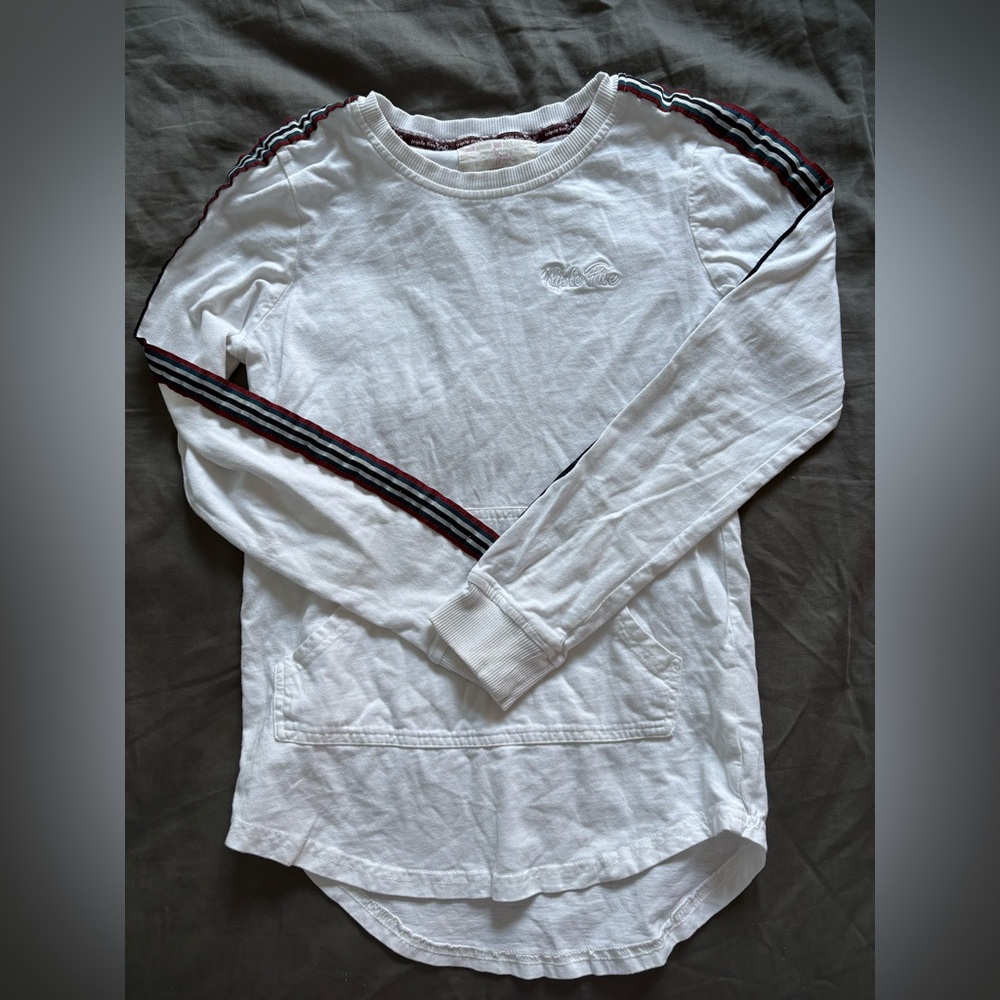 Triple Five Soul White Long Sleeve Tee with Black and Red Stripes